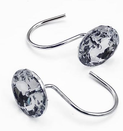 Crystal Diamond Round Shower Curtain Hooks Rings for Bathroom,Grey,12PCS