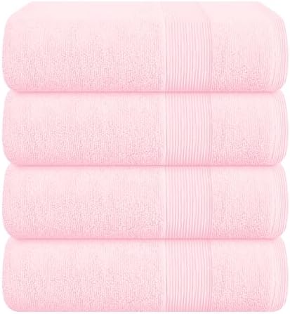 Belizzi Home 4 Pack Bath Towel Set 27x54, 100% Ring Spun Cotton, Ultra Soft Highly Absorbent Machine Washable Hotel Spa Quality Bath Towels for Bathroom, 4 Bath Towels - Pink