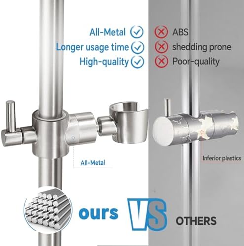 Shower Slide Bar Adjustable Handheld Shower Head Holder Wall Mount - 30inch All-Metal Shower Head Slide Bar Compatible with Bathroom Drill Free Glue Installation - Brushed