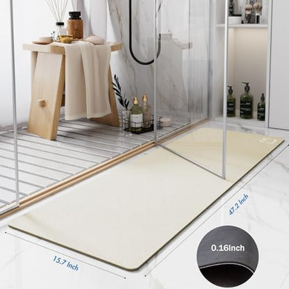 RUERYA Beige Long Bathroom Rugs Large Stone Bath Mats for Bathroom,16"x47"
