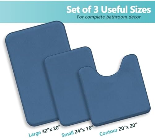 RUN HELIX Bathroom Rugs Sets 3 Piece, Soft Absorbent Memory Foam Bath Mats Set, Dry Fast Bath Mat, Machine Washable Bath Rug Set for Bathroom （Misty Blue）