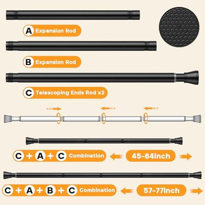 1P Black Tension Curtain Rod 45 to 77 Inch