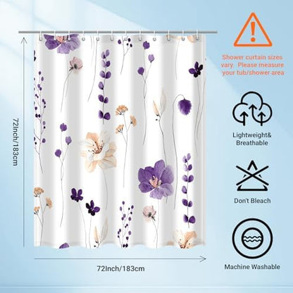 WITHLOC Floral Shower Curtains for Bathroom, Plum Flower, 72" W x 72" L