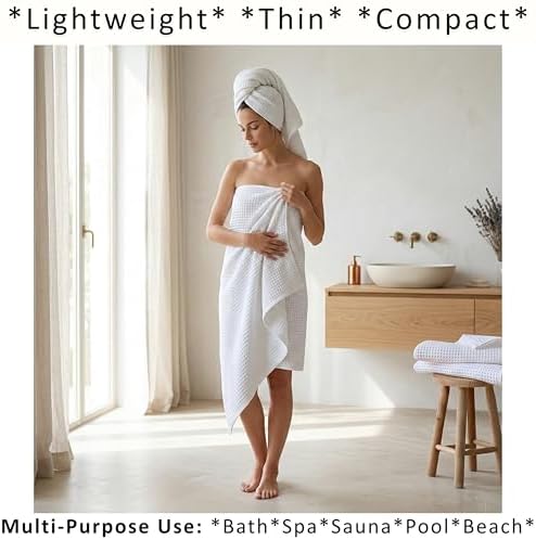 PÜSKÜL Natural 100% Turkish Cotton Waffle Towels Set of 4-Piece, White