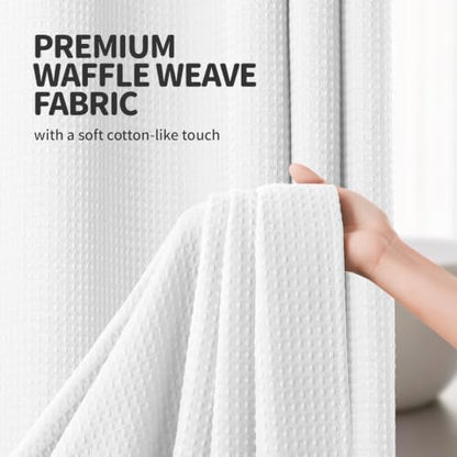 Dynamene White Hook Free Waffle Shower Curtain & Snap-in Fabric Liner,72x78