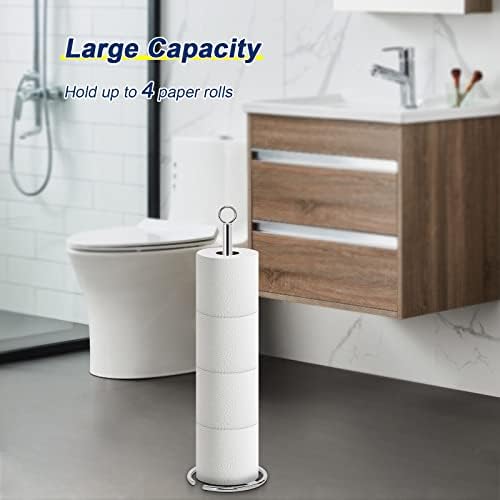 NearMoon Bath Toilet Paper Holder Stand, Freestanding Tissue Paper Storage with Reserve, Space Toilet 4 Rolls Holder for Bathroom/Kitchen Countertop-All Metal (1 Pack, Chrome Finish)