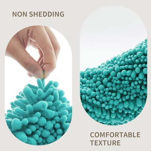 Bathroom Rugs Non Slip Washable 32x20, Extra Thick Soft Chenille Absorbent Bath Mat, High Density Barrier Non Slip Backing, Quick Dry Plush Shaggy Floor Carpet for Tub&Shower, TealBlue