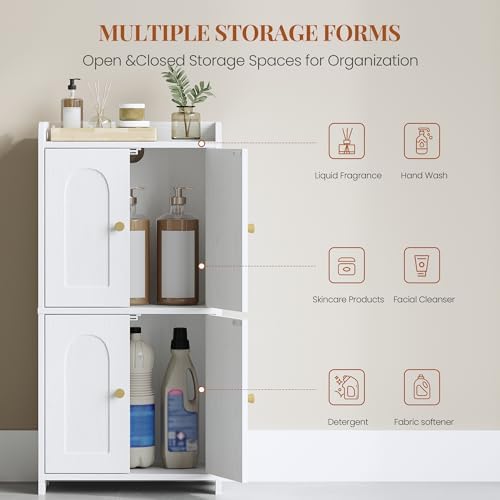 HEXCELEN Small Bathroom Storage Cabinet, Mediterranean, White