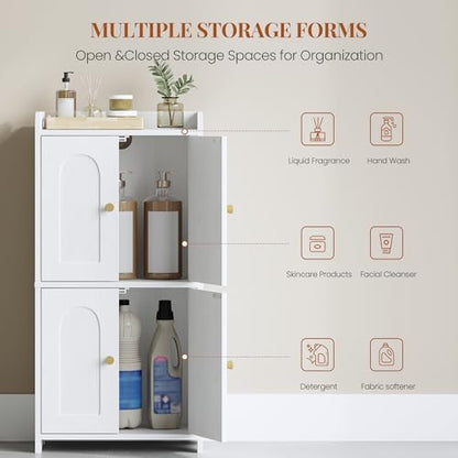 HEXCELEN Small Bathroom Storage Cabinet, Mediterranean, White