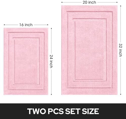 HOMEIDEAS Pink Bathroom Rug, 2 Piece Super Soft Microfiber and Absorbent Shower Mat, Machine Washable Bath Mats for Valentine's Day Decorations, 20" x 32" + 16" x 24"