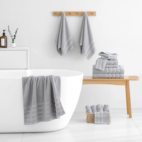 8-Piece Bath Towels Set, 100% Cotton Thick Soft Highly Absorbent Durable, Quick Dry, Bathroom Towels Set (2 Bath Towels, 2 Hand Towels, 4 Washcloths) - Perfect for Daily Use