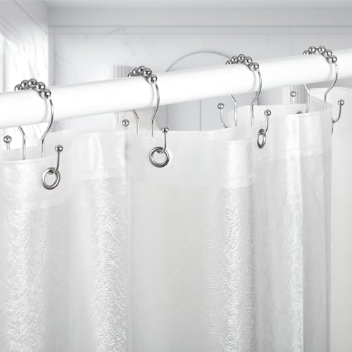 Goowin Shower Curtain Hooks, 12 Pcs Shower Curtain Rings, Stainless Steel Shower Curtain Hangers, Double Hook Shower Curtain Hooks, Smooth Sliding Anti-Drop Shower Rings for Curtain (Chrome)