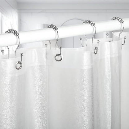 Goowin Shower Curtain Hooks, 12 Pcs Shower Curtain Rings, Stainless Steel Shower Curtain Hangers, Double Hook Shower Curtain Hooks, Smooth Sliding Anti-Drop Shower Rings for Curtain (Chrome)