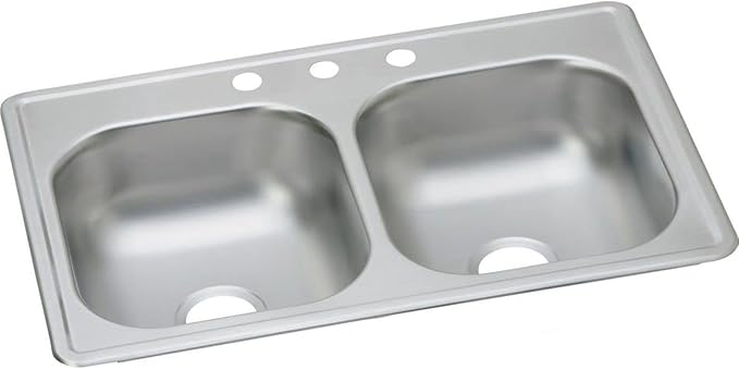 Elkay D233193 Dayton Equal Double Bowl Drop-in Stainless Steel Sink, 33 x 19 x 6.5