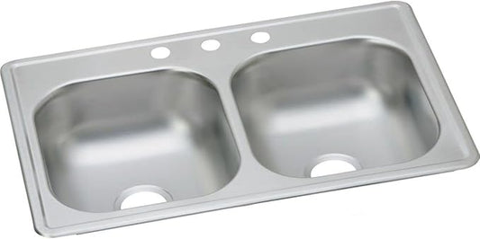 Elkay D233193 Dayton Equal Double Bowl Drop-in Stainless Steel Sink, 33 x 19 x 6.5