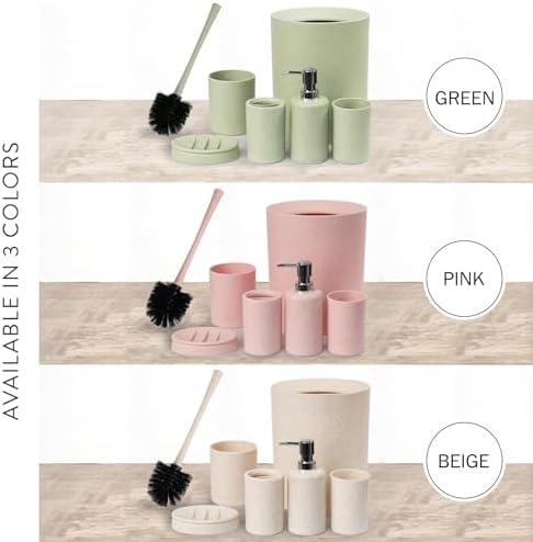 CERBIOR Bathroom Accessories Set 6 Piece Wheat Straw Bath Ensemble,Pink