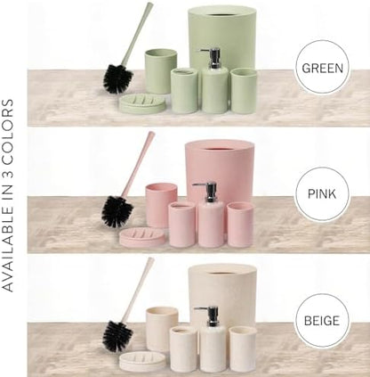CERBIOR Bathroom Accessories Set 6 Piece Wheat Straw Bath Ensemble,Pink