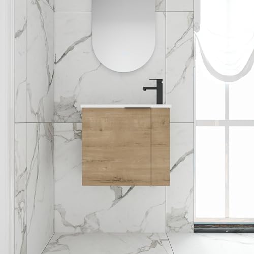 22" Vanity with Sink, 22 Inch Floating Bathroom Cabinet for Small Spaces, Soft Close Door, Modern Wall Mounted Vanity Set for Apartments, Toilet Storage Cabinet