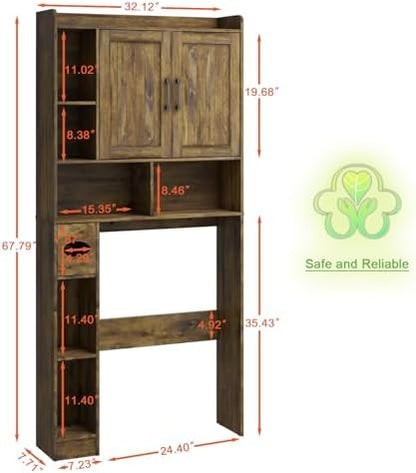 Vabches Farmhouse Over The Toilet Storage Cabinet with Barn Door, Brown