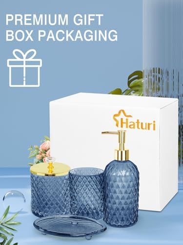 Haturi Glass Bathroom Accessories Set, Navy Blue Bathroom Set, 4 Pcs