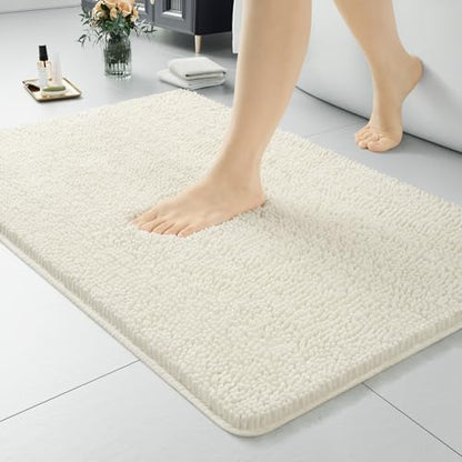 LOCHAS Luxury Bathroom Rug Shaggy Bath Mat 24 x 36 Inch, Cream White