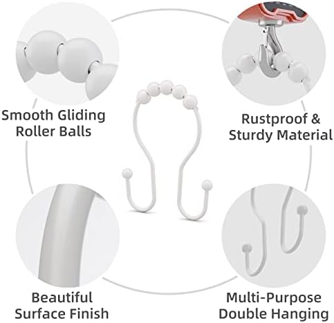 Bathway White Shower Curtain Hooks and Rings - Rust Proof, Smooth Glide, Double Hooks, 12 Pcs