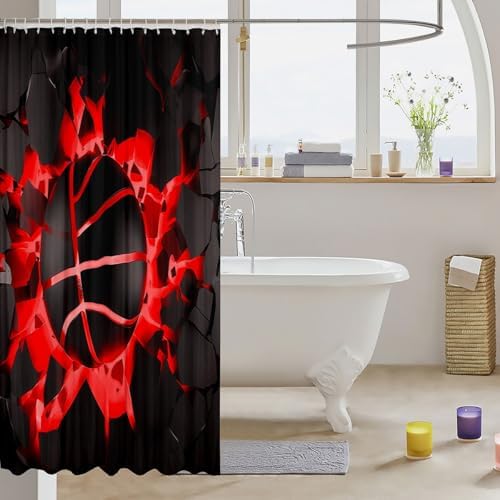 jejeloiu Basketball Bath Curtain Boys Girls 72"x84" Gaming Sports Shower Curtain for Kids Women Men Waterproof Red Ombre Bathroom Shower Curtain Set Gift for Basketball Lover