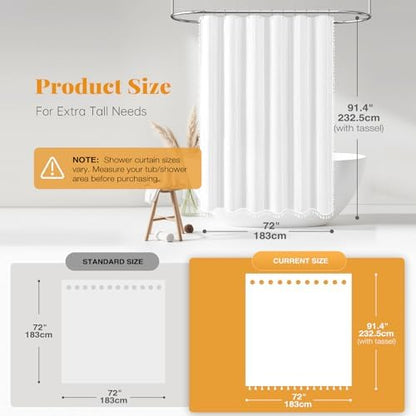 BTTN 72 x 90 Boho Famrhouse Linen Heavy Duty Cloth Shower Curtain, White