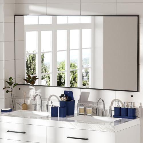 Bathroom Accessory Set - Bathroom Set, 27PC Bathroom Accessories Set, Navy Blue Bathroom Sets with Shower Curtain and Rugs, Mini Trash Can, Toilet Brush, Trash Can & Soap Dispenser