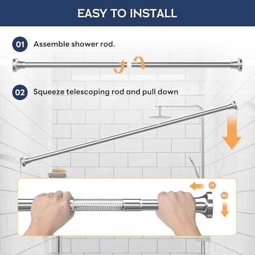Adjustable Shower Curtain Rod 31-104 Inch, Never Rust Stainless Steel Silver Tension Rod, 1" Heavy Duty No-Drill for Bathroom, Kitchen & Closet