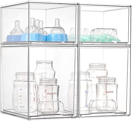 Vtopmart Clear Stackable Storage Drawers Set of 4, Baby Bottle Organizer