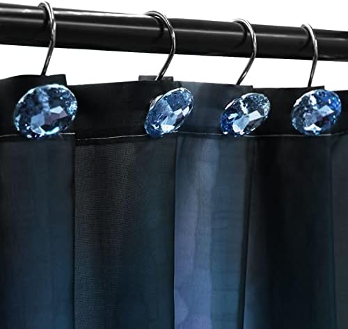 Crystal Diamond Round Shower Curtain Hooks Rings for Bathroom,Blue,12PCS