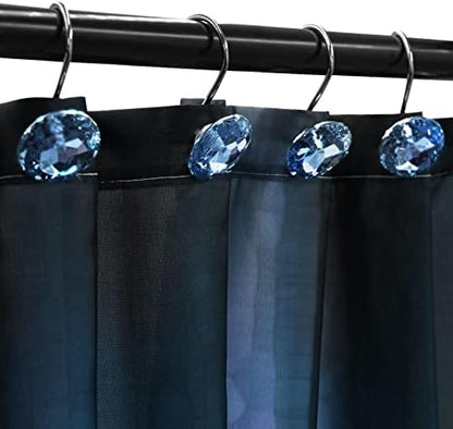 Crystal Diamond Round Shower Curtain Hooks Rings for Bathroom,Blue,12PCS