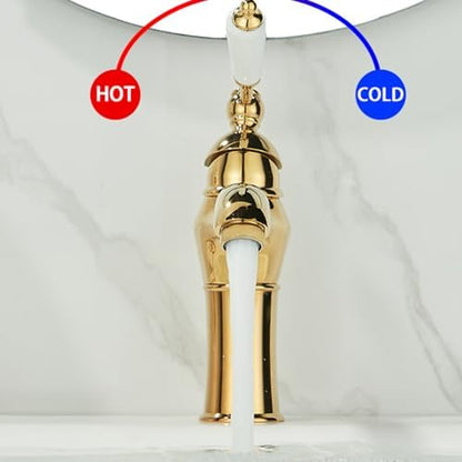 Vintage Brass Single Handle Bathroom Faucet - Gold Hot & Cold Mixer Sink Tap, 1 Hole Design, Retro Style, Ideal for Kitchen & Bathroom Decor