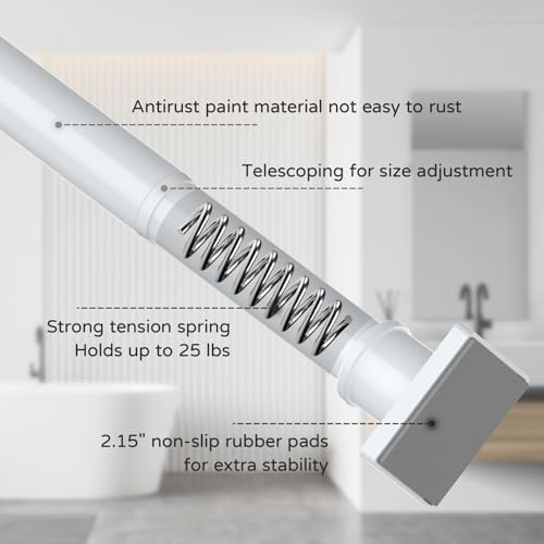 UIOSANRT White Shower Curtain Rod 31-79 Inches Non-Slip Shower Rod Tension Mounted No Drill Shower Curtain Rods Spring Tension Rod Adjustable Tension Curtain Rod for Windows Bathroom