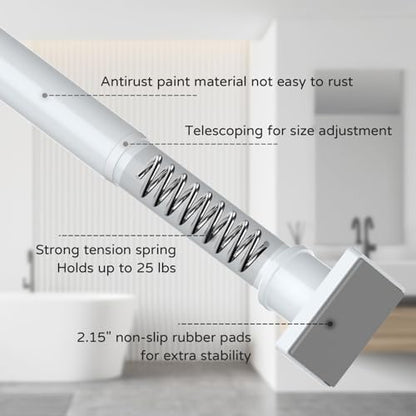 UIOSANRT White Shower Curtain Rod 31-79 Inches Non-Slip Shower Rod Tension Mounted No Drill Shower Curtain Rods Spring Tension Rod Adjustable Tension Curtain Rod for Windows Bathroom