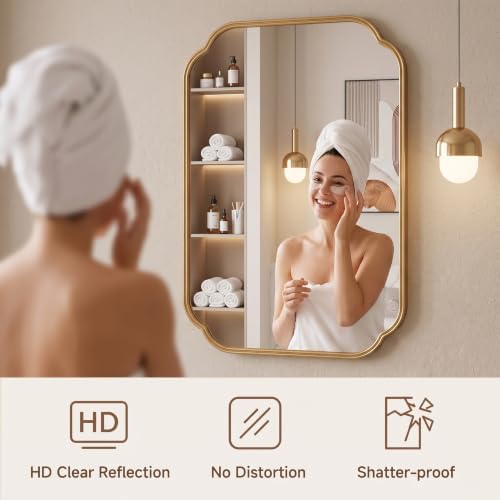 39"x29" Gold Scalloped Mirror for Bathroom, Rust-Proof Metal Frame