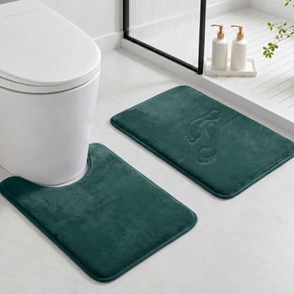 HUXMEYSON Bathroom Rugs Sets 3 Piece, Non-Slip & Quick Dry Bath Mat Set, Ultra Soft Velvet Bath Rugs for Bathroom, Toilet and Shower Floor, Peacock Blue
