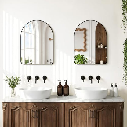 GLASHOM Arched Bathroom Vanity Mirror, 18"x24" Black Frame Wall Mirror