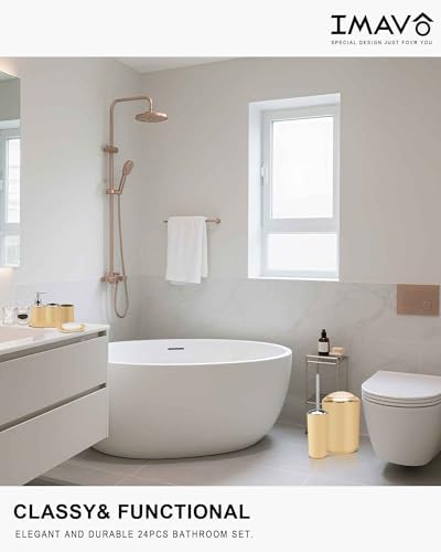 IMAVO Bathroom Accessories Set,Yellow Bathroom Set,9 Pieces Bathroom Accessory Set,Tray,Qtip Holders,Toilet Brush,Trash Can for Bathroom Décor and Home Gifts