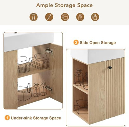 BNSPLY 22 Inch Floating Bathroom Vanity with Sink, Wall Mounted Bathroom Vanity Cabinet with Ceramic Sink, Modern Single Basin Vanities, Small Restroom Basin Cabinet with Left Side Storage, Wood