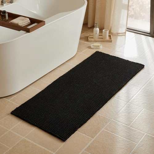 Triohero Black Waffle Runner Rug Bathroom, Long Boho Bath Mat, 24x60