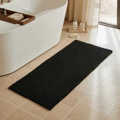 Triohero Black Waffle Runner Rug Bathroom, Long Boho Bath Mat, 24x60