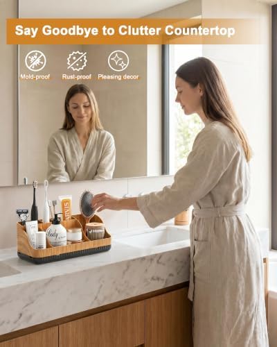Bathroom Counter Organizer and Storage, 7 Slots Detachable Toothbrush Holders for Bathrooms, Anti-Slip Electric Toothbrush and Toothpaste Holder Countertop