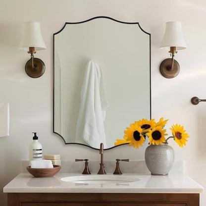 ANDY STAR Scalloped Bathroom Mirror, 24"x32" Brushed Bronze Vanity Mirror, Antique Bronze Decorative Bathroom Mirrors, Anti-Rust Stainless Steel Metal Frame, Stunning Design Ideal for Home Decor