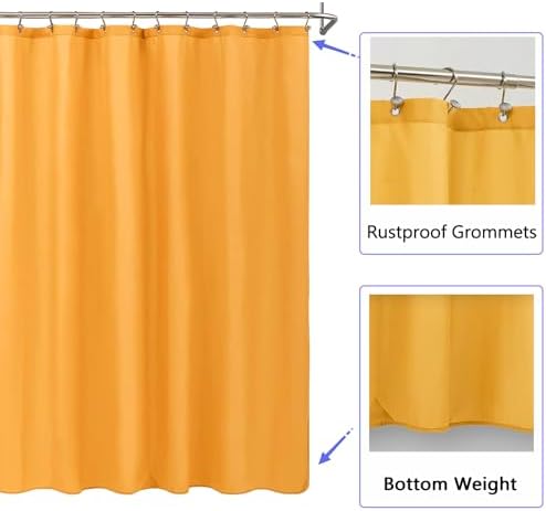 LLSCL Orange Yellow Fabric Shower Curtain Liner with Magnets, Waterproof Hotel Quality, 72 x 72 Machine Washable