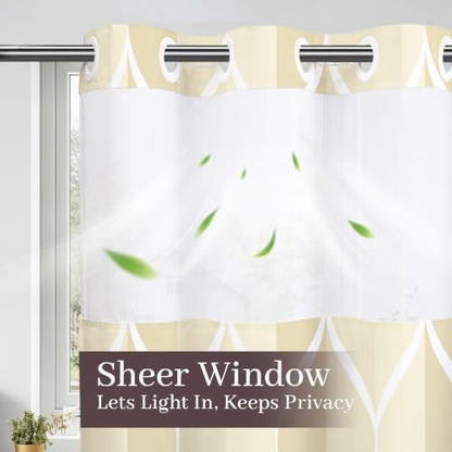 Yiatn Ivory No Hook Shower Curtain with Snap-in Liner, 71 x 74 Inch