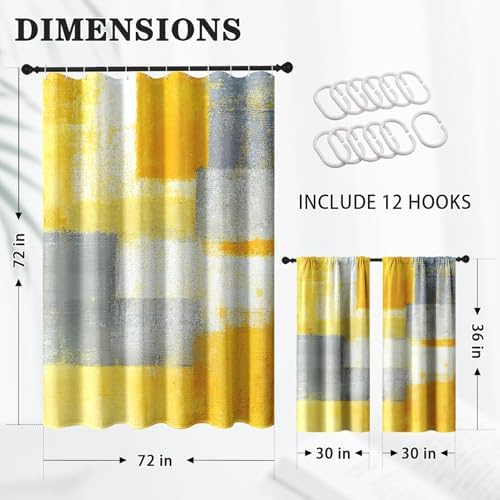 Shower Curtain Set, for Bathroom Decor 72" x 72", Abstract Yellow