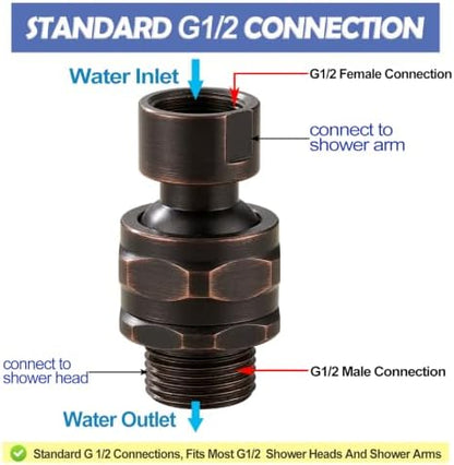 Shower Head Swivel Ball Adapter Brass Adjustable Shower Arm Connector Universal Showering Component Shower Arm Extension- Oil-Rubbed Bronze