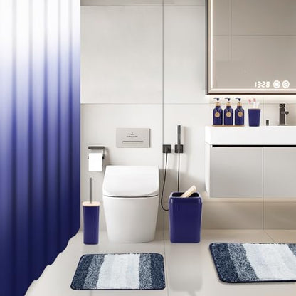 XLHOMO 32PCS Bathroom Sets with Shower Curtain and Rugs Navy Blue Shower Curtain Set 3PCS Soap Dispenser Bathroom Accessories with Bathroom Trash Can